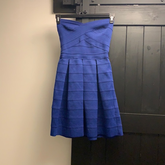 Blue Strapless A line mini dress - Picture 1 of 2